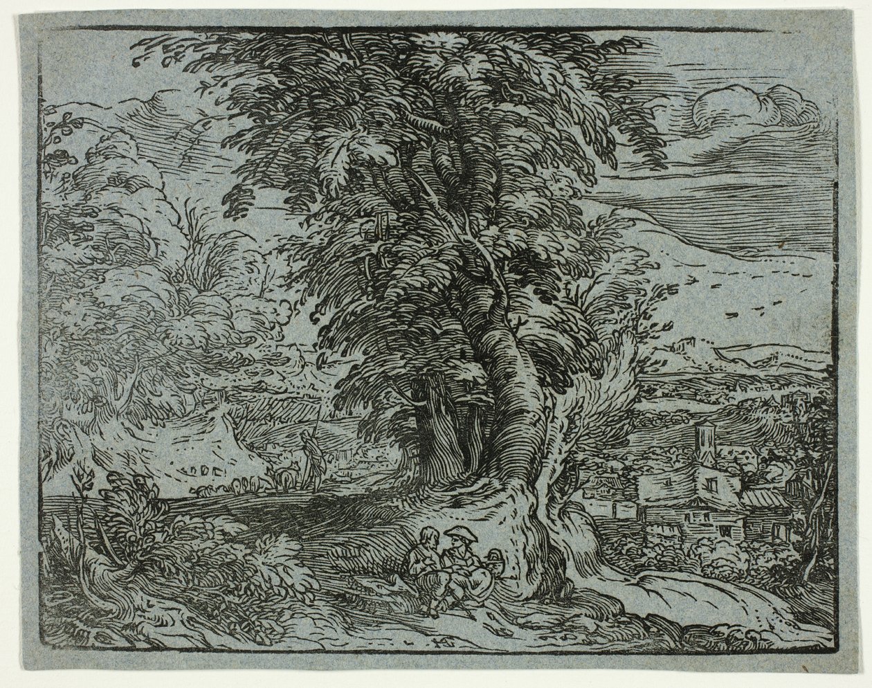 Landskap med et hyrdepar, fra fire små landskap av Hendrick Goltzius