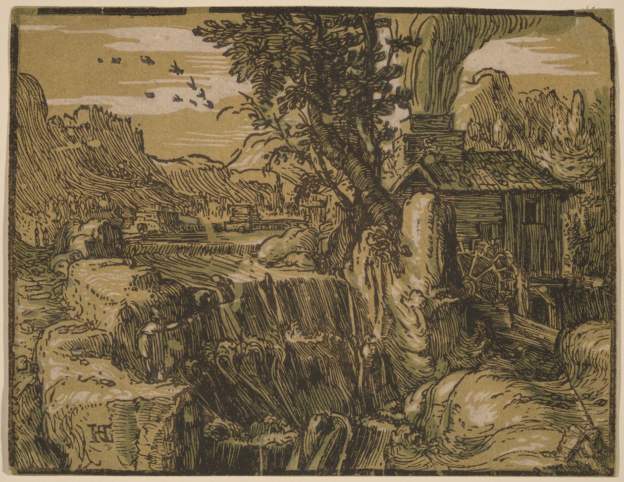Landskap med foss av Hendrick Goltzius