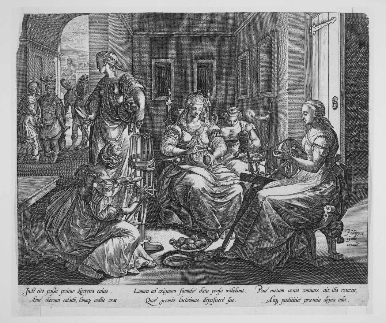 Lucretia og hennes spinnende kvinner av Hendrick Goltzius