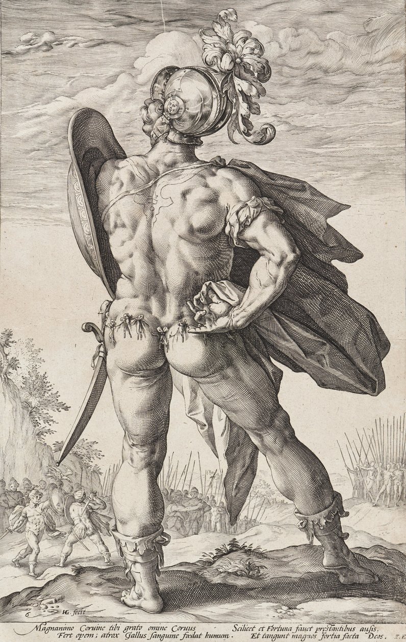 Marcus Valerius Corvus (Romerske helter, blad 6) av Hendrick Goltzius