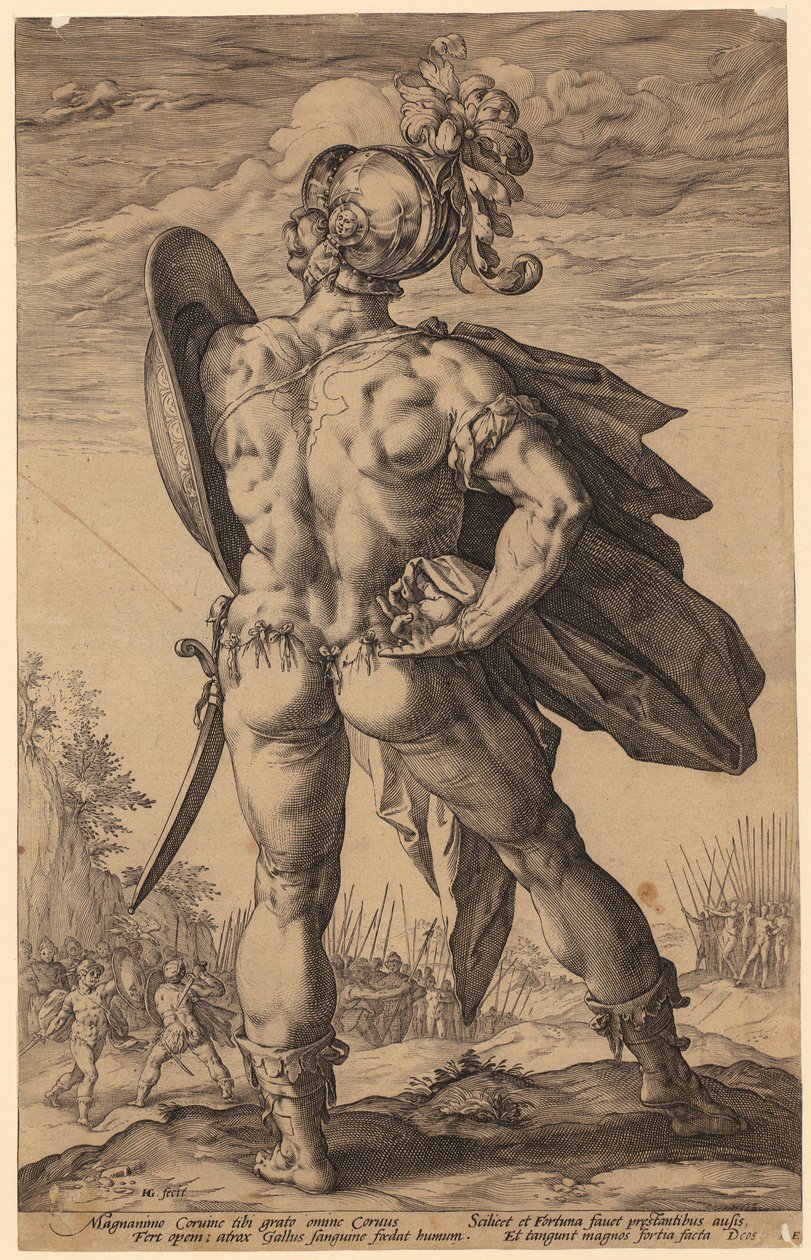 Marcus Valerius Corvus, blad 6 i serien «Romerske helter» av Hendrick Goltzius