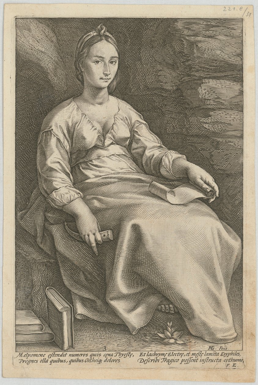 Melpomene, blad 3 i serien «Ni muser» av Hendrick Goltzius