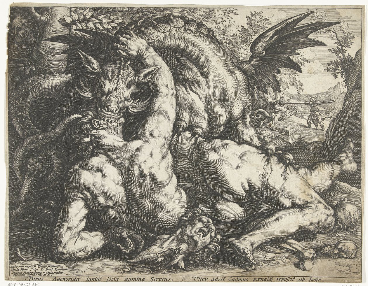 Kadmusens ledsagere fortært av en drage av Hendrick Goltzius