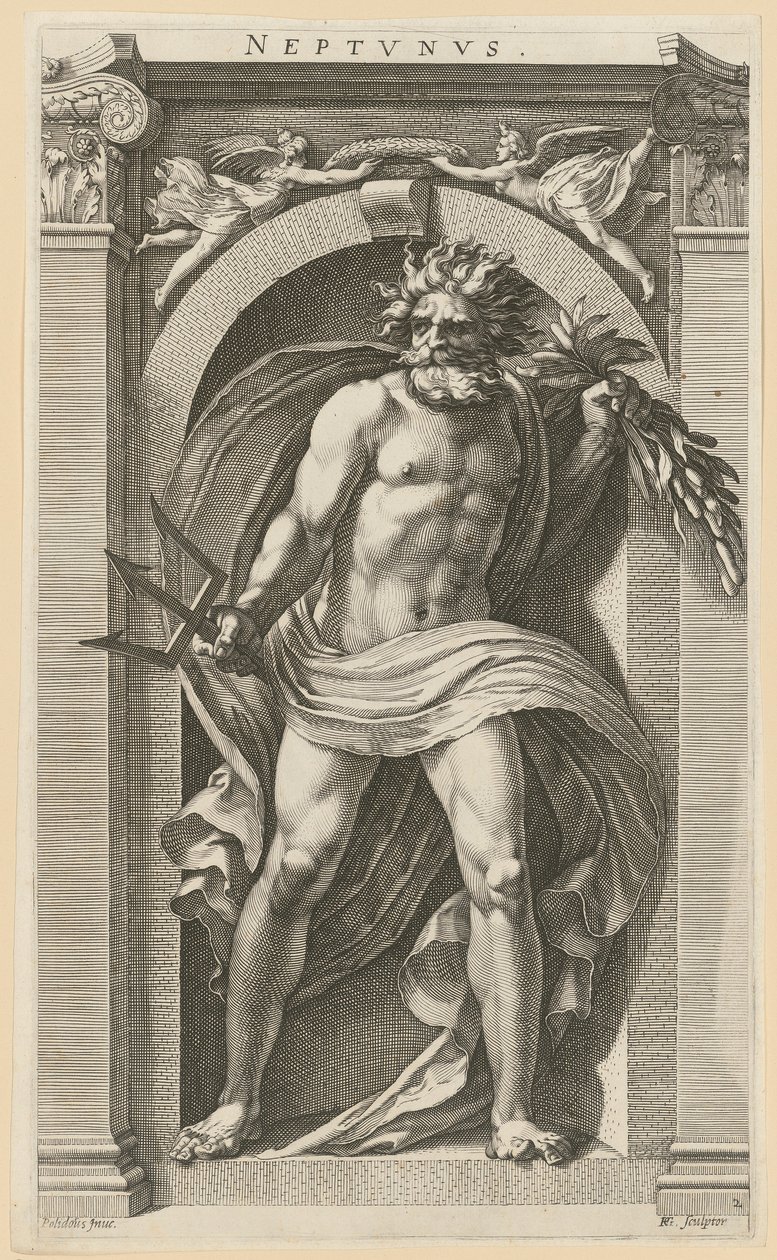 Neptun, side 2 i serien «Åtte antikke guddommer» av Hendrick Goltzius