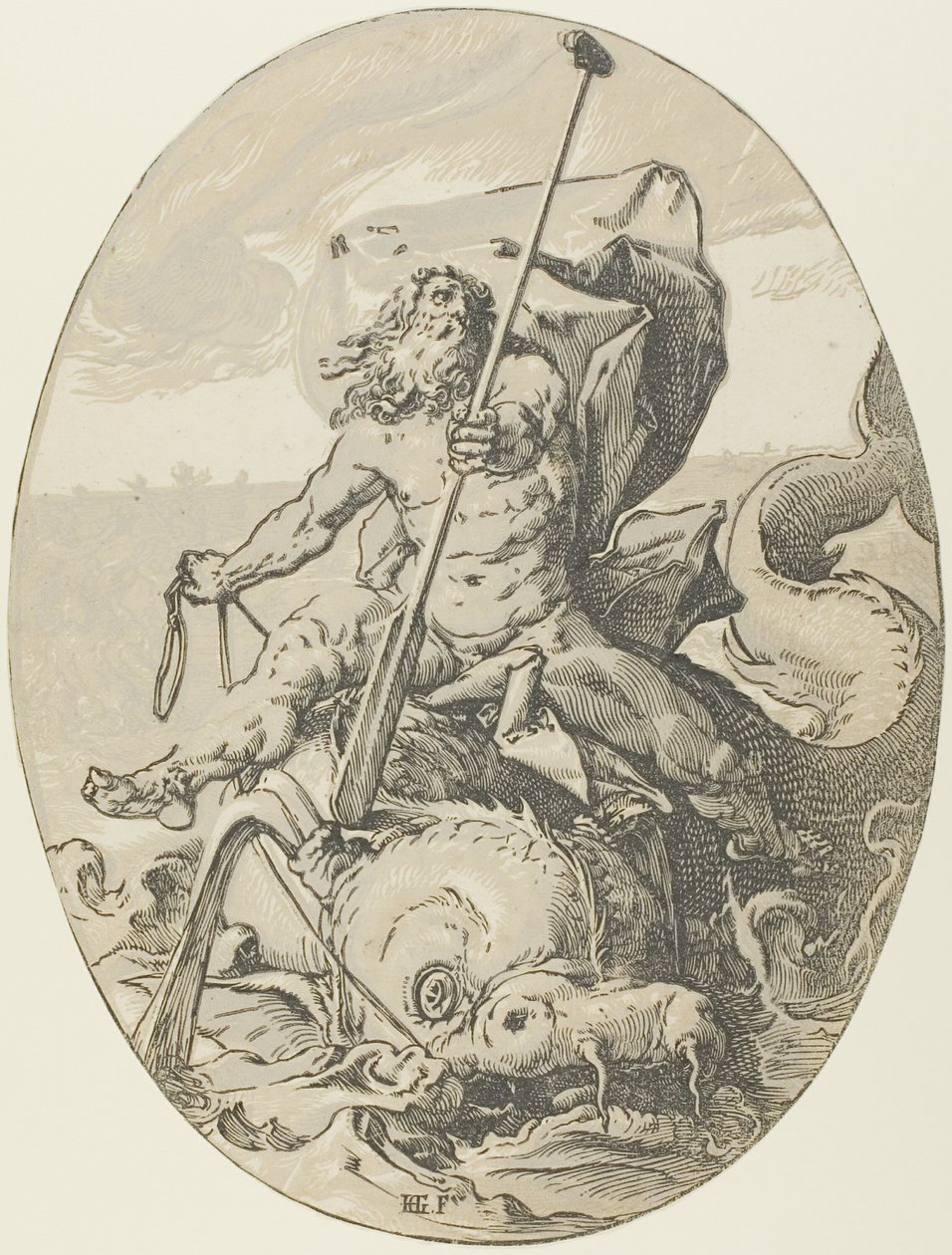 Oceanus, plate to fra Demogorgon and the Deities av Hendrick Goltzius