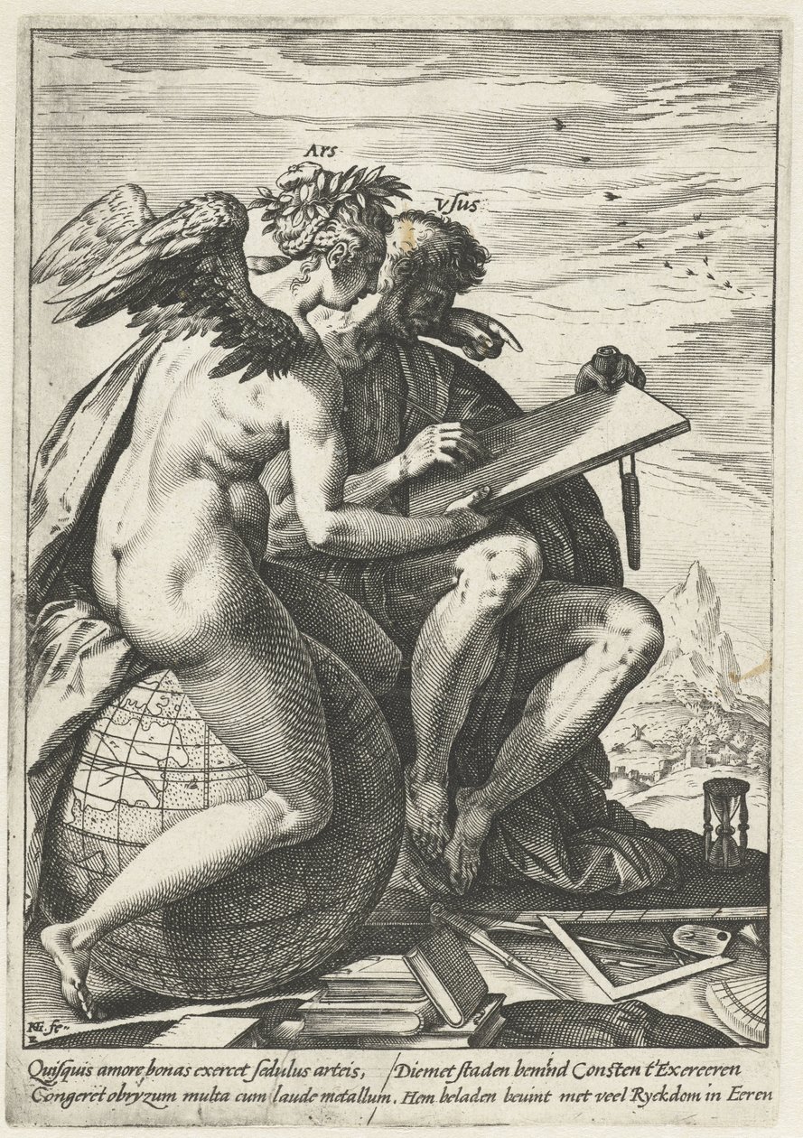 Trening og kunst (Ars/Usus) Belønningen for arbeid, flid, praksis og kunst (serietittel) av Hendrick Goltzius