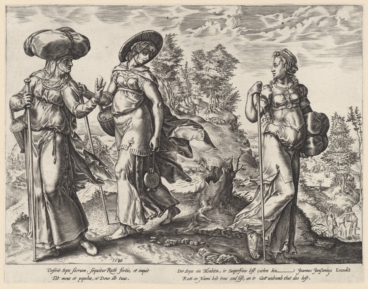 Orpa forlater Naomi og Rut The History of Ruth (serietittel) av Hendrick Goltzius