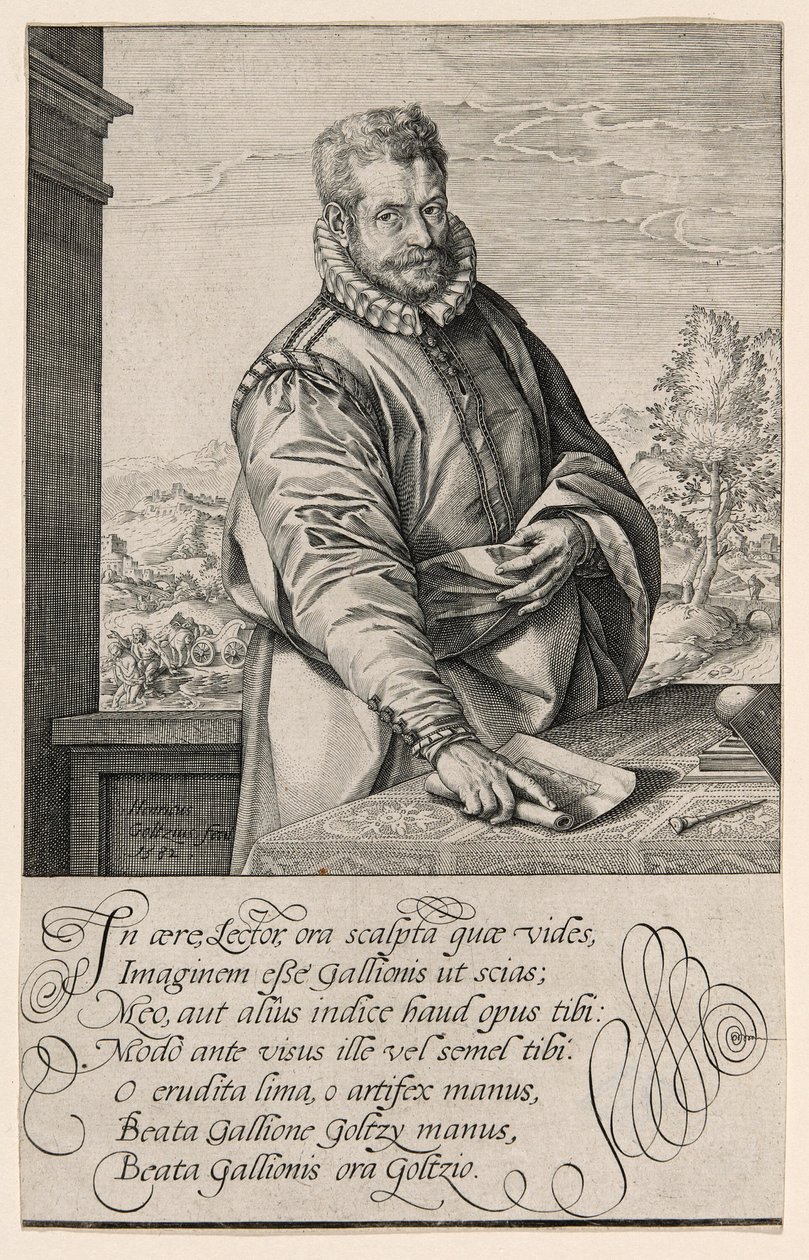 Philips Galle (1537-1612), elev av Coornhert fra Haarlem, gravør og utgiver i Antwerpen fra 1570; Eunukkens dåp i bakgrunnen til venstre av Hendrick Goltzius