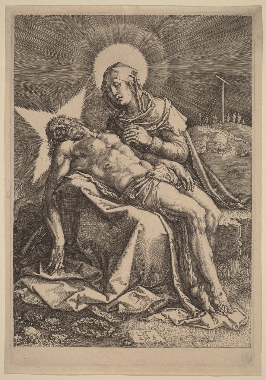 Pietà (Den sørgende jomfruen med den døde Kristus i fanget) av Hendrick Goltzius