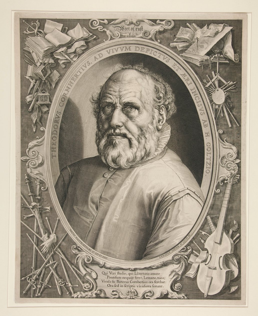 Portrett av Dirck Volckertszoon Coornhert (1522-1590) av Hendrick Goltzius