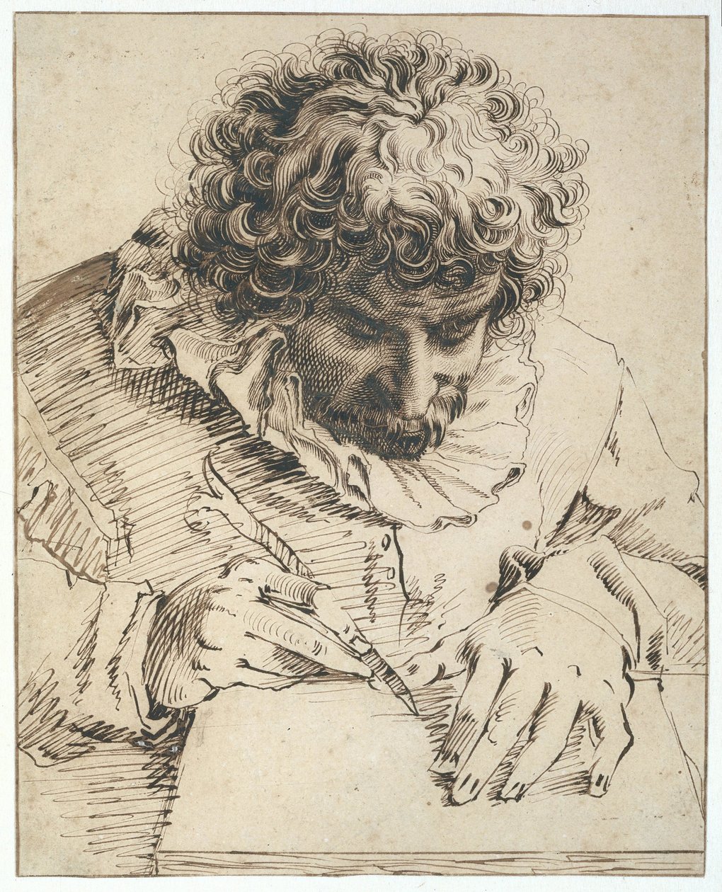 Portrett av Gillis van Breen, tegnende eller skjærende i tre av Hendrick Goltzius