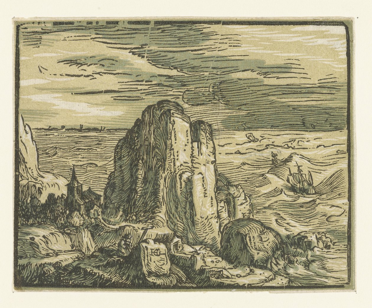 Stein på en kyst Fire små landskap (serietittel) av Hendrick Goltzius