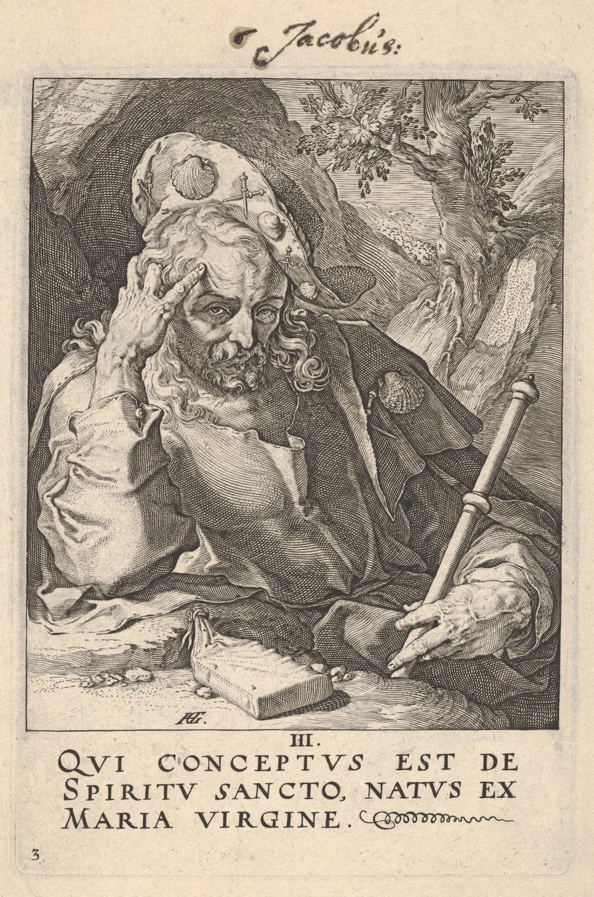 Den hellige Jakob den store, fra «Kristus, apostlene og den hellige Paulus med trosbekjennelsen» av Hendrick Goltzius
