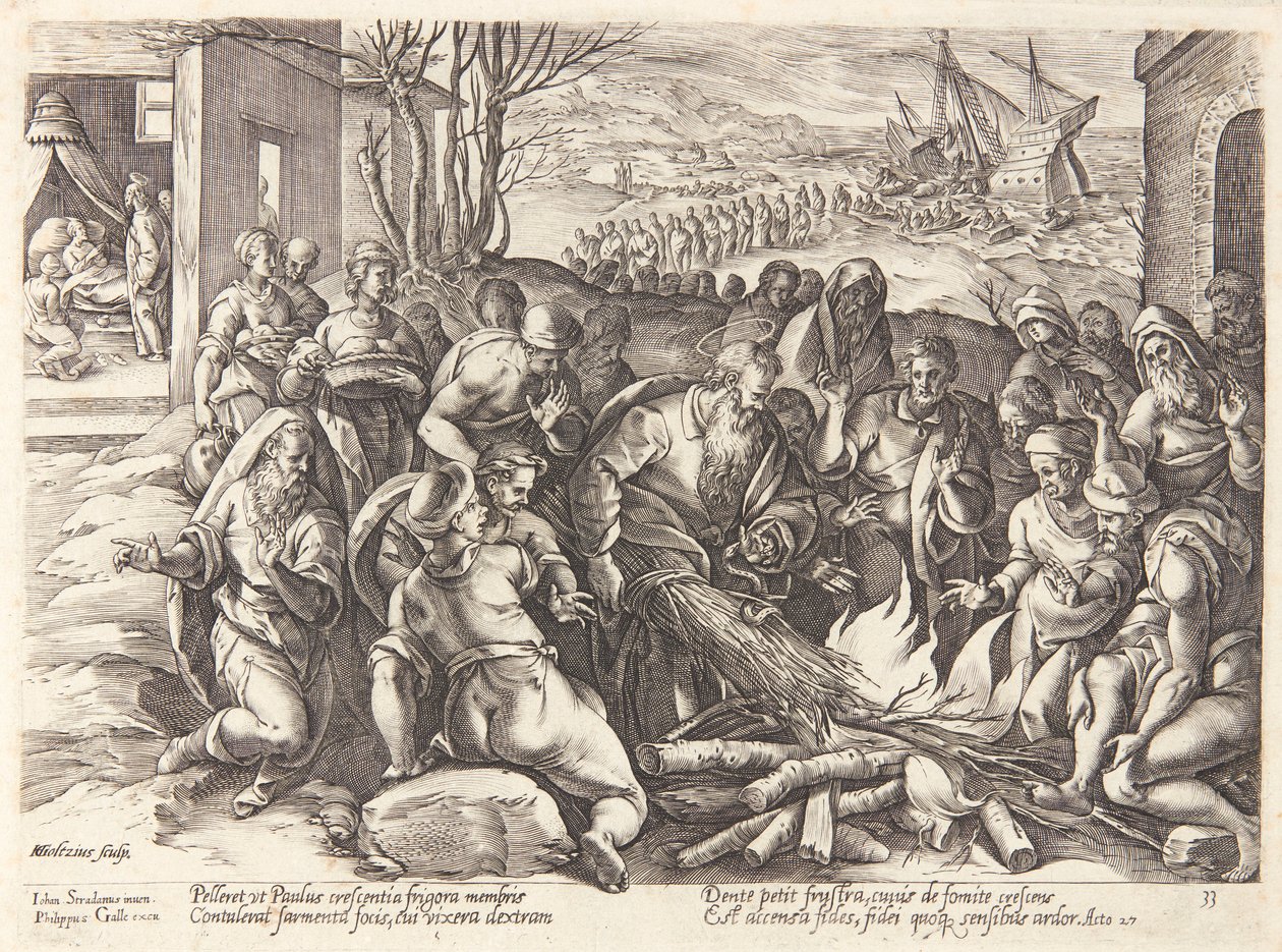 Sankt Paulus bitt av hoggormen av Hendrick Goltzius