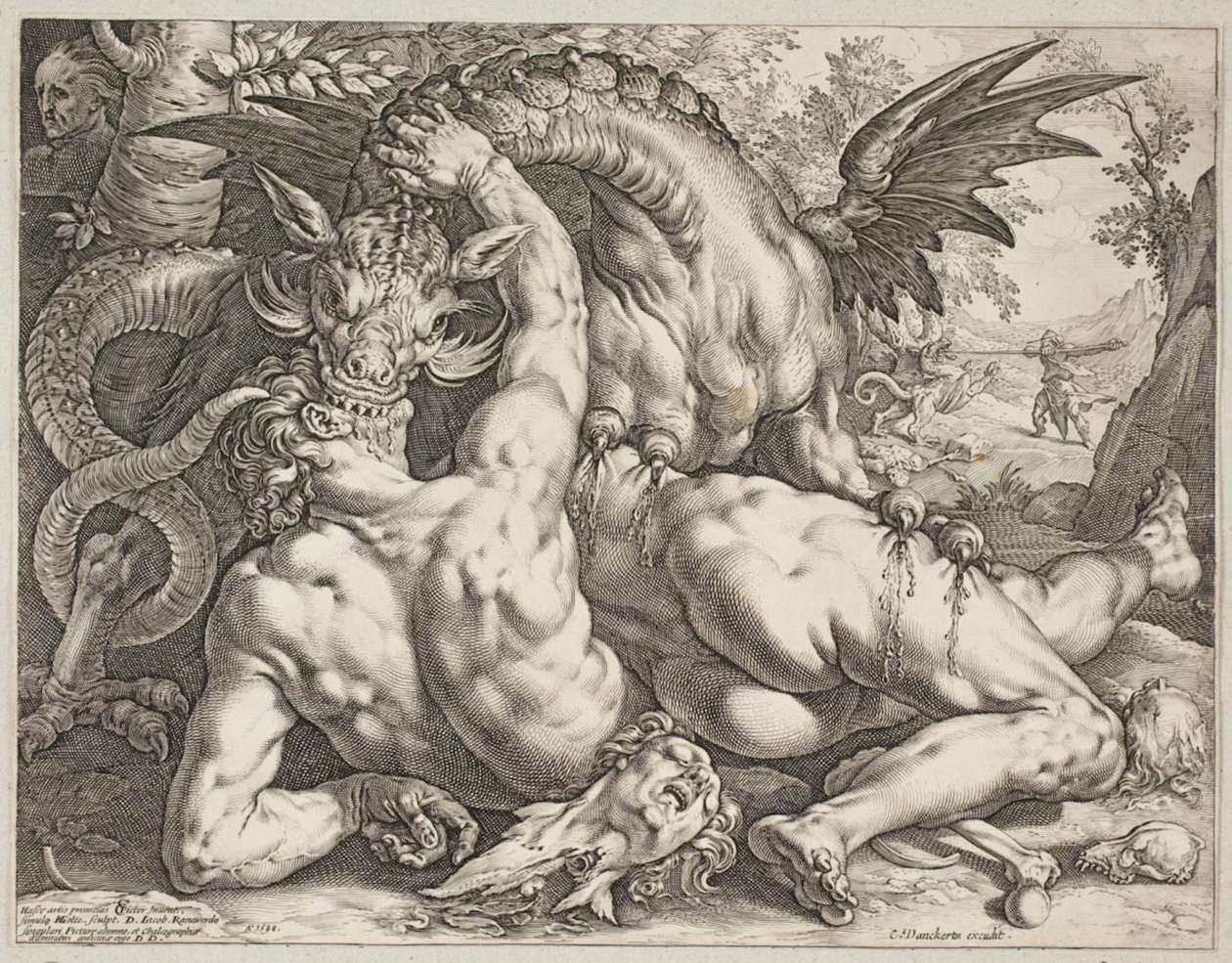 Dragen sluker følgesvennene til Cadmus av Hendrick Goltzius
