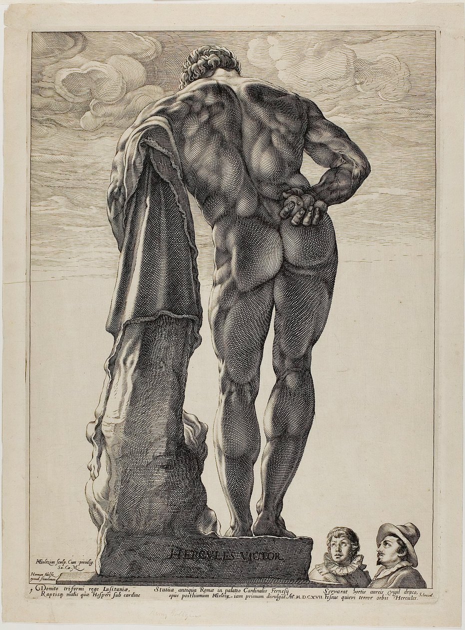 The Farnesian Hercules, plate en fra Three Famous Antique Sculptures av Hendrick Goltzius
