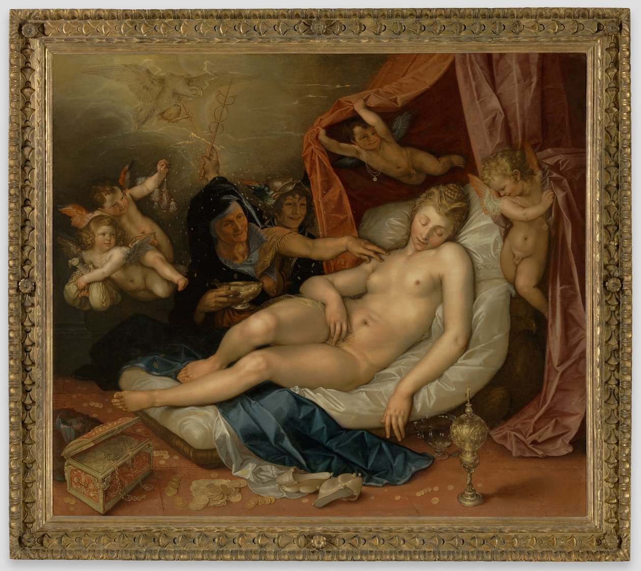 Den sovende Danaë blir gjort klar for Jupiter av Hendrick Goltzius