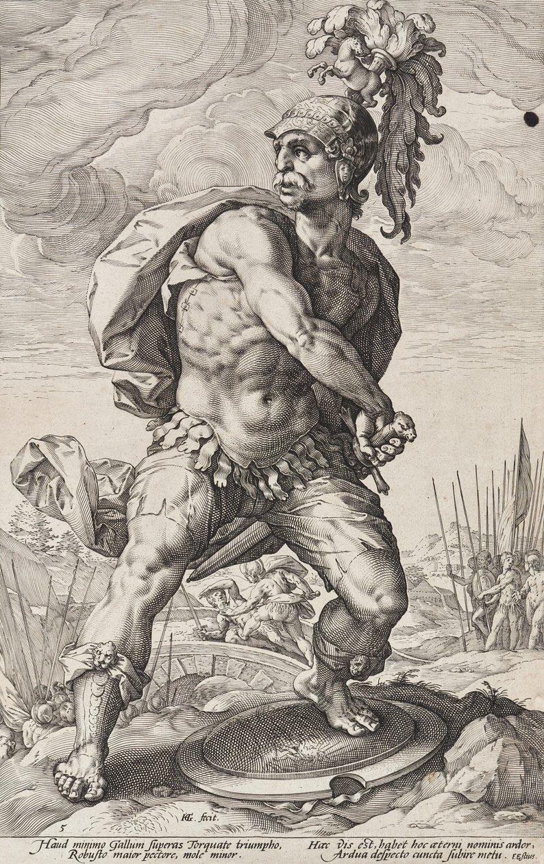 Titus Manlius Torquatus (Romerske helter, blad 5) av Hendrick Goltzius