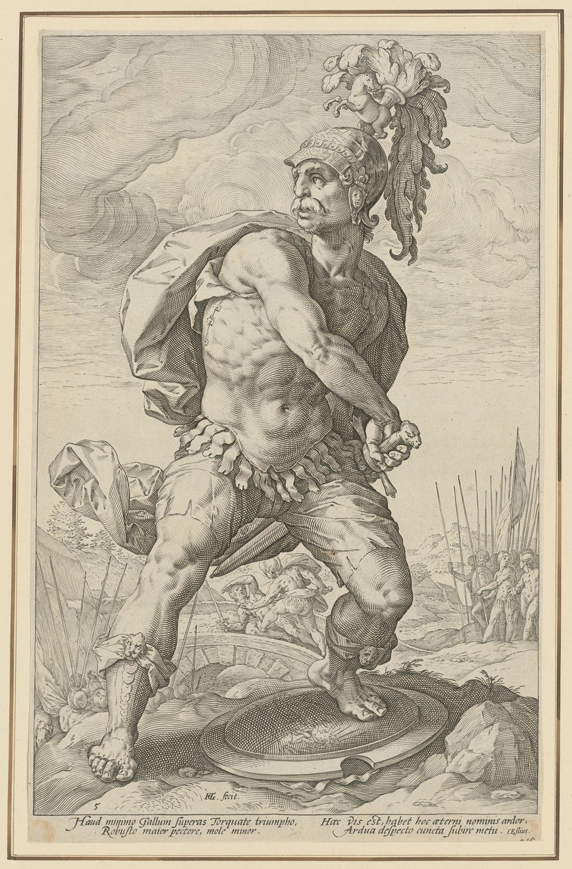 Titus Manlius Torquatus, side 5 i serien «Romerske helter» av Hendrick Goltzius