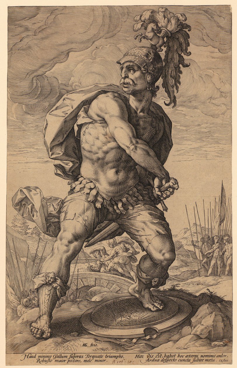Titus Manlius Torquatus, side 5 i serien «Romerske helter» av Hendrick Goltzius