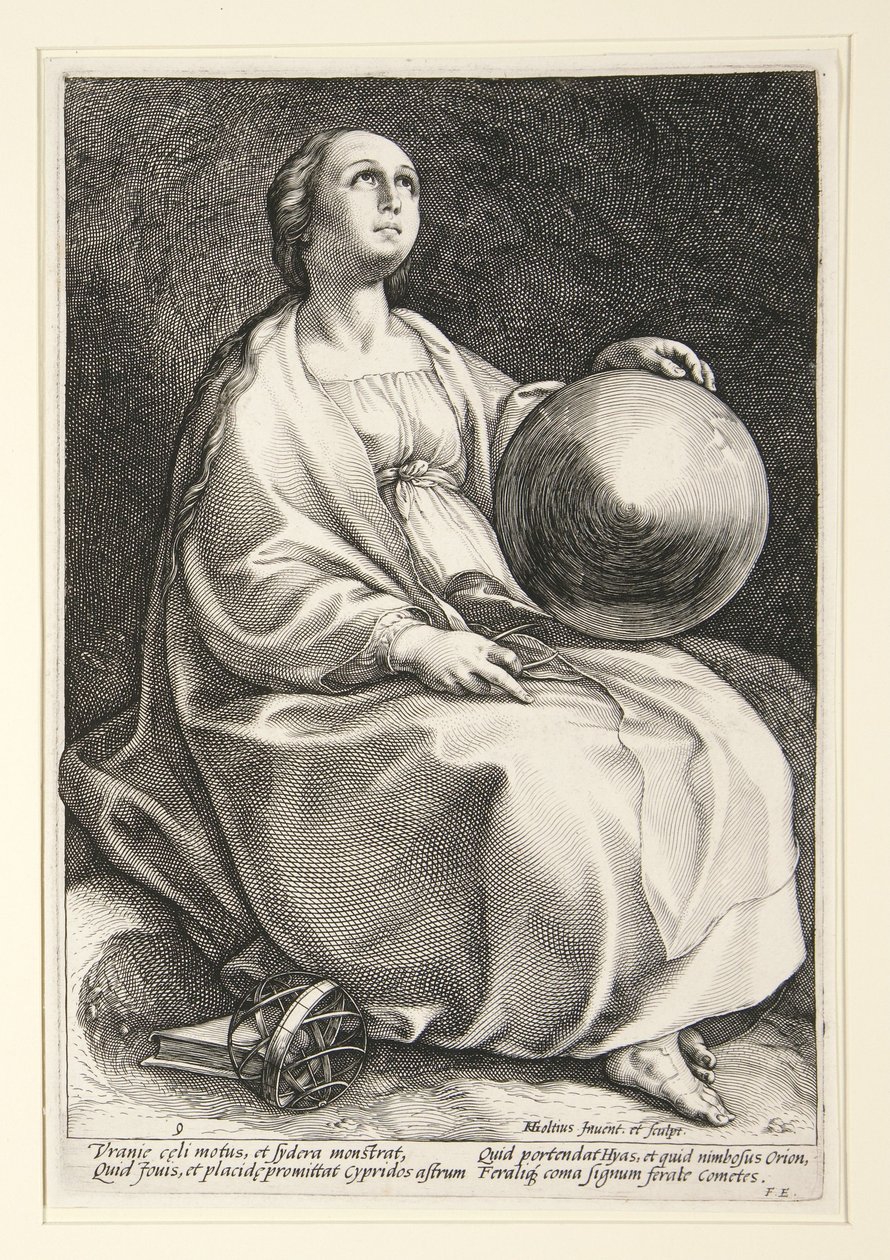 Urania, plate 9 fra serien «De ni musene» av Hendrick Goltzius