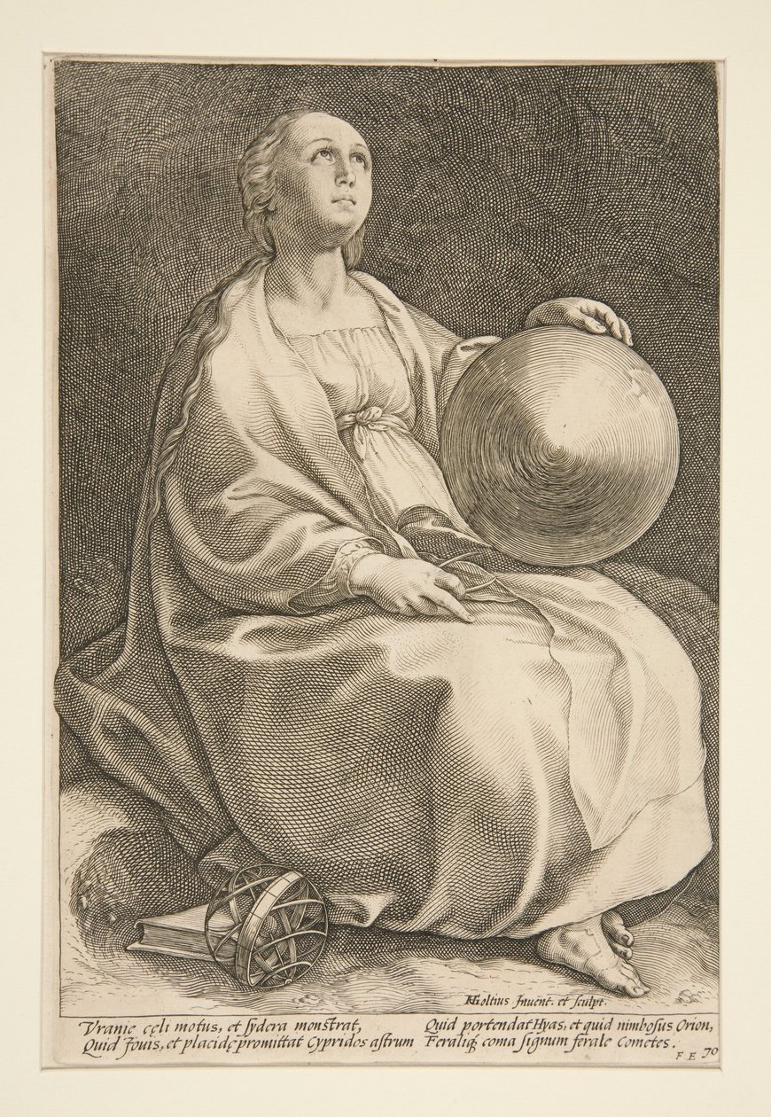 Urania, plate 9 fra serien «De ni musene» av Hendrick Goltzius