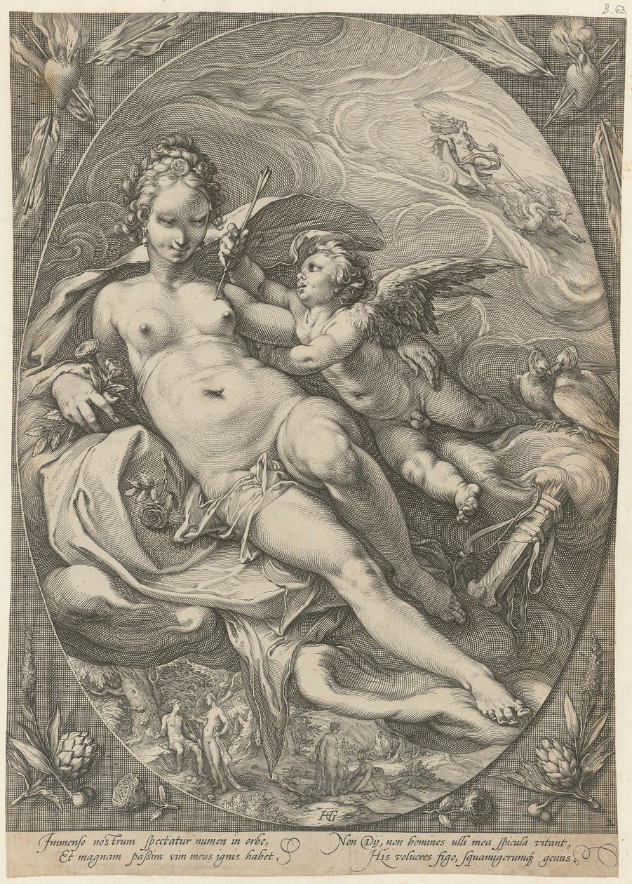 Venus og Cupido, blad 2 i serien «Tre gudinner» av Hendrick Goltzius