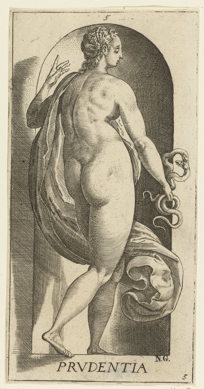 Forsiktighet Prudentia (tittel på objekt) De syv dyder (serietittel) av Hendrick Goltzius