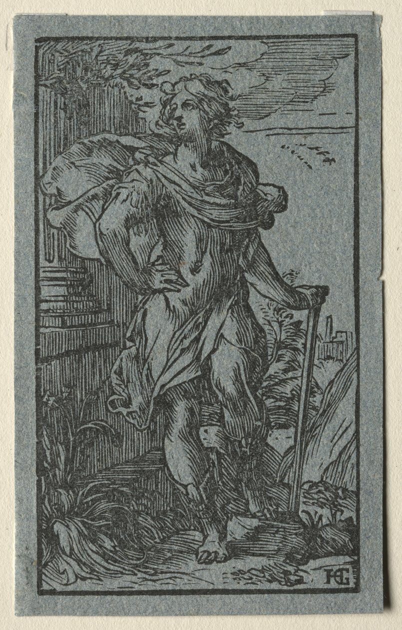 Ung mann som står med en stokk av Hendrick Goltzius