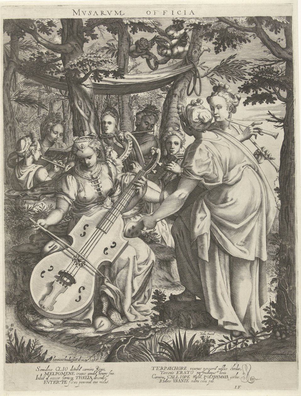 Concert van de muzen op de Parnassus Offices of the Muses (tittel på objekt) av Hendrick Hondius (I)