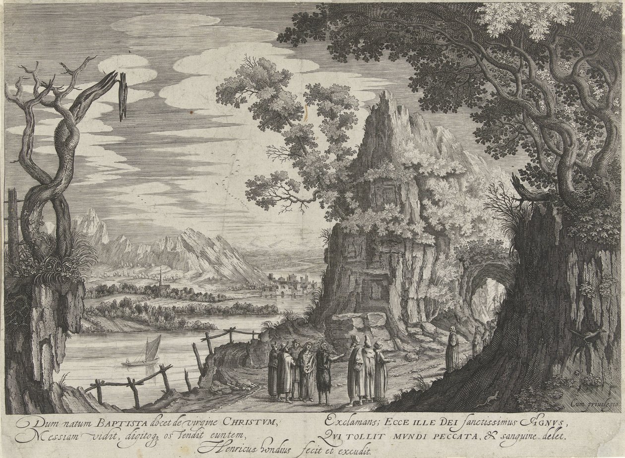 Døperen Johannes identifiserer Kristus som Guds Lam av Hendrick Hondius (I)