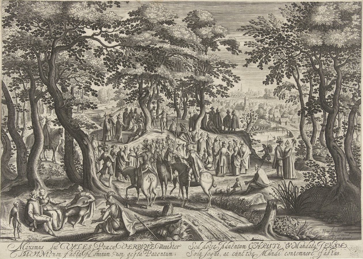 Døperen Johannes forkynner for mengden av Hendrick Hondius (I)