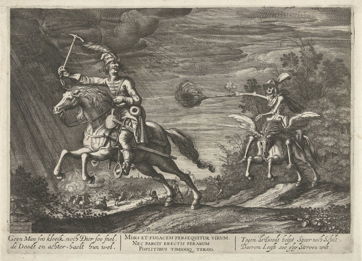 Rytter og Døden No Man soo kloeck, nor Animal soo fort, dreper og finner dem godt (tittel på objekt) av Hendrick Hondius (I)