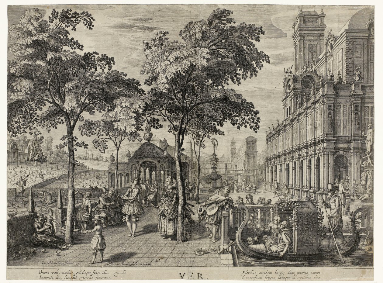 hoppe Spring, et selskap på et slott Ver (tittel på objekt) The Four Seasons (serietittel) av Hendrick Hondius (I)