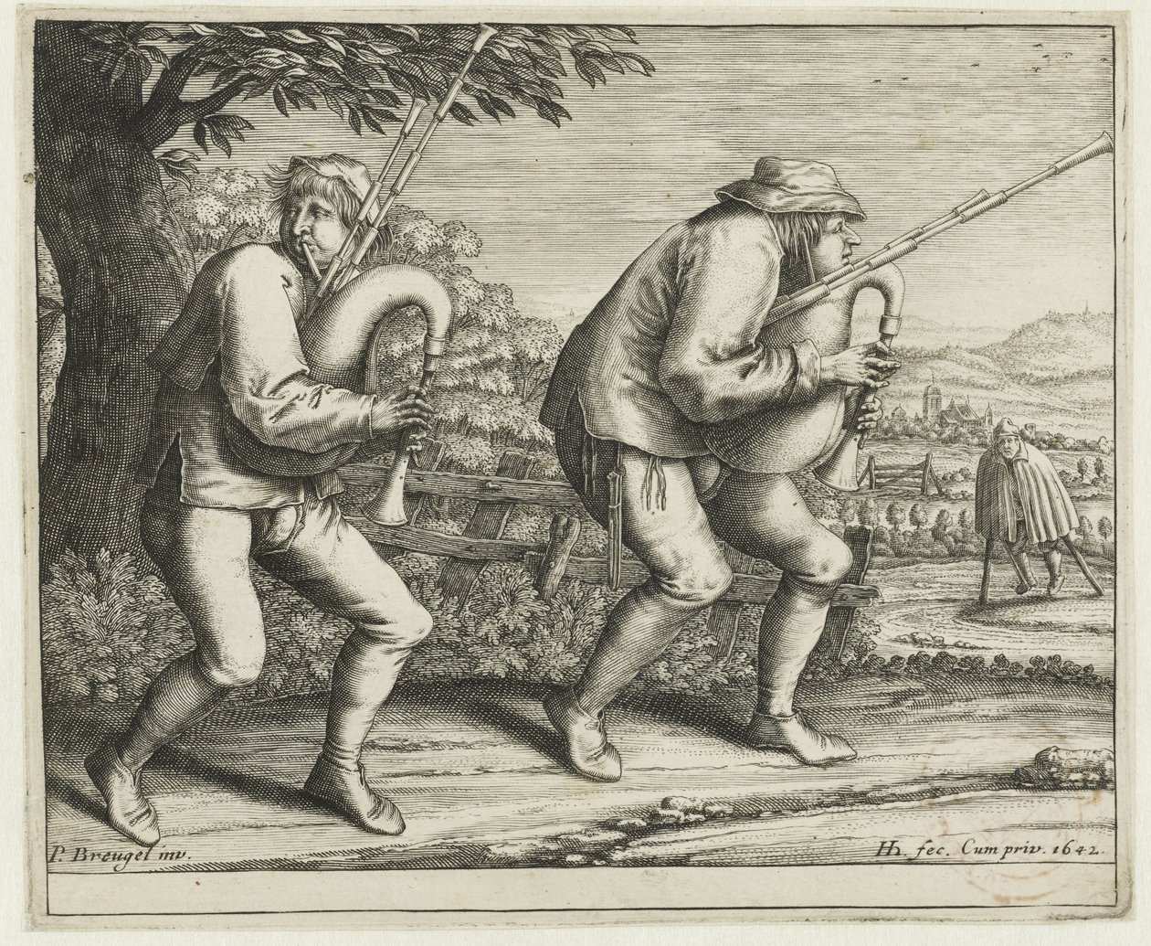 To sekkepipere Pilgrimsreise til Molenbeek (serietittel) av Hendrick Hondius (I)