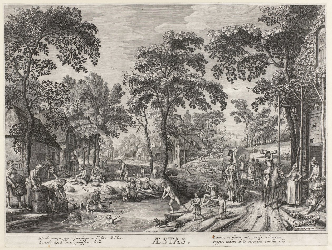 Sommer, et selskap ved en innsjø Aestas (tittel på objekt) The Four Seasons (serietittel) av Hendrick Hondius (I)