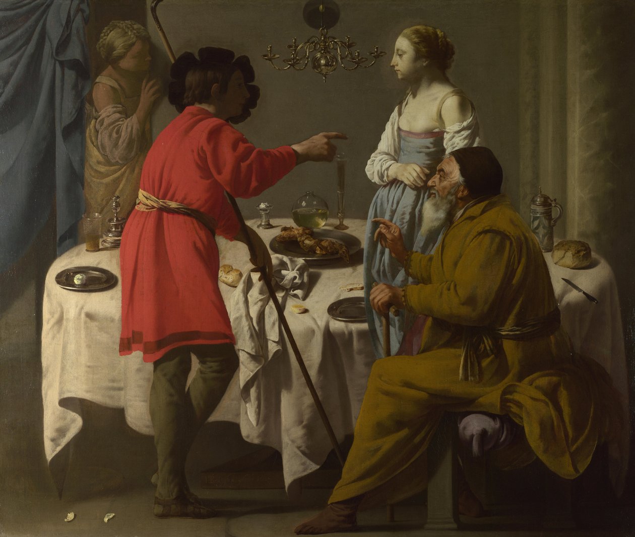 Jakob bebreidet Laban for å ha gitt ham Lea i stedet for Rachel, 1627 av Hendrick Jansz Terbrugghen