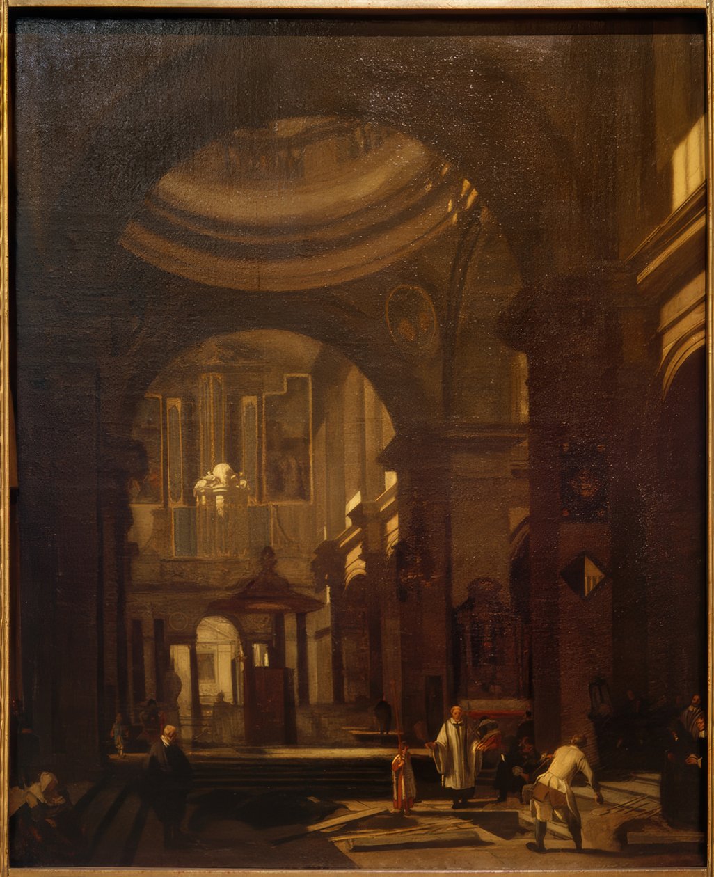 Interiør i en katolsk kirke med kuppel av Hendrick Jurianesz van Streek