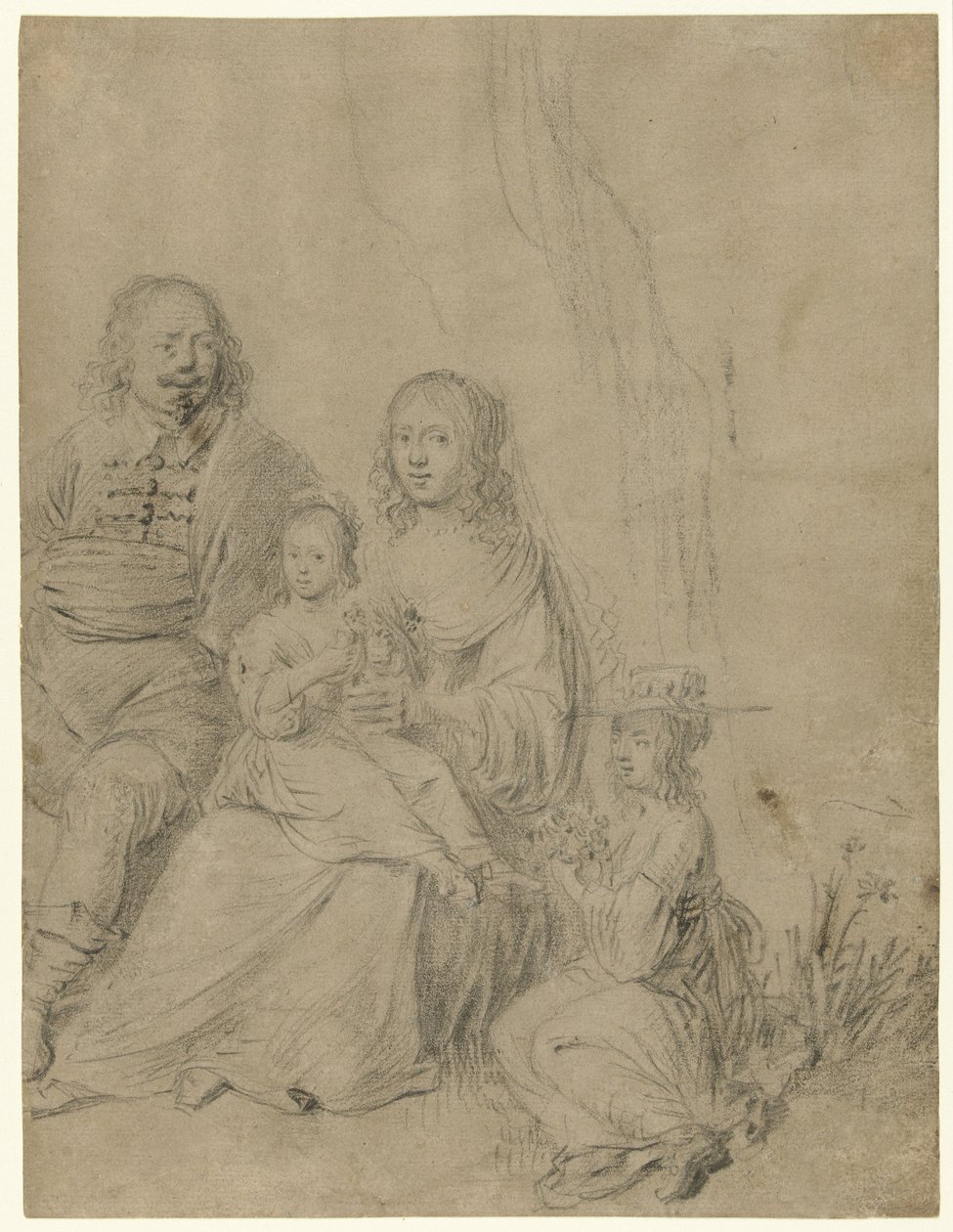 Familiegruppe bestående av et foreldrepar og to døtre av Hendrick Martensz. Sorgh (attributed to)