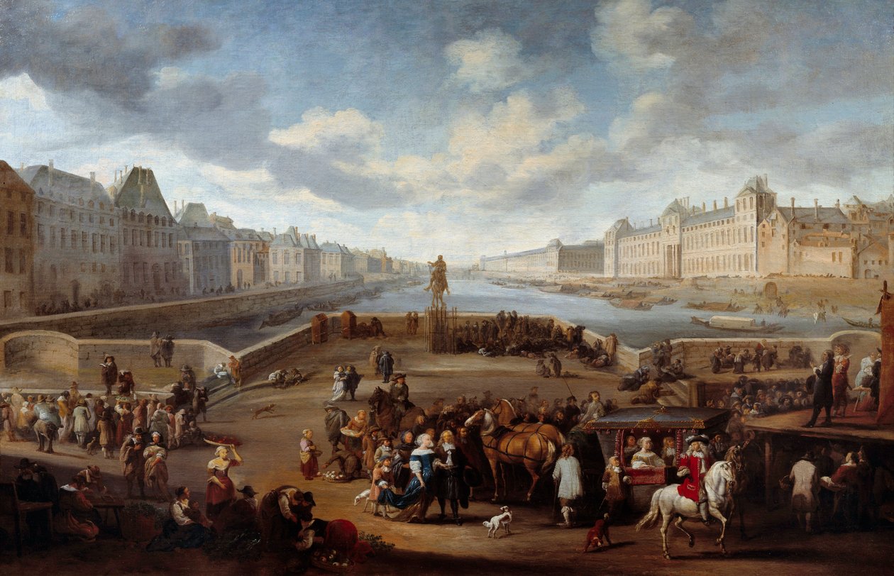 Utsikt over Paris med Louvre, tatt fra Henri IV-broen (Actuel Pont Neuf). Maleri av Hendricks Mommers (1623-1693) av Hendrick Mommers