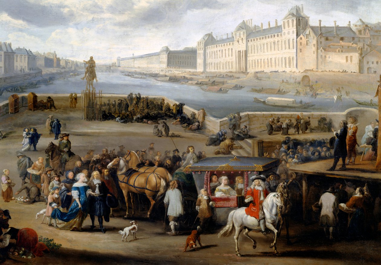 Utsikt over Paris med Louvre, tatt fra Henri IV-broen av Hendrick Mommers