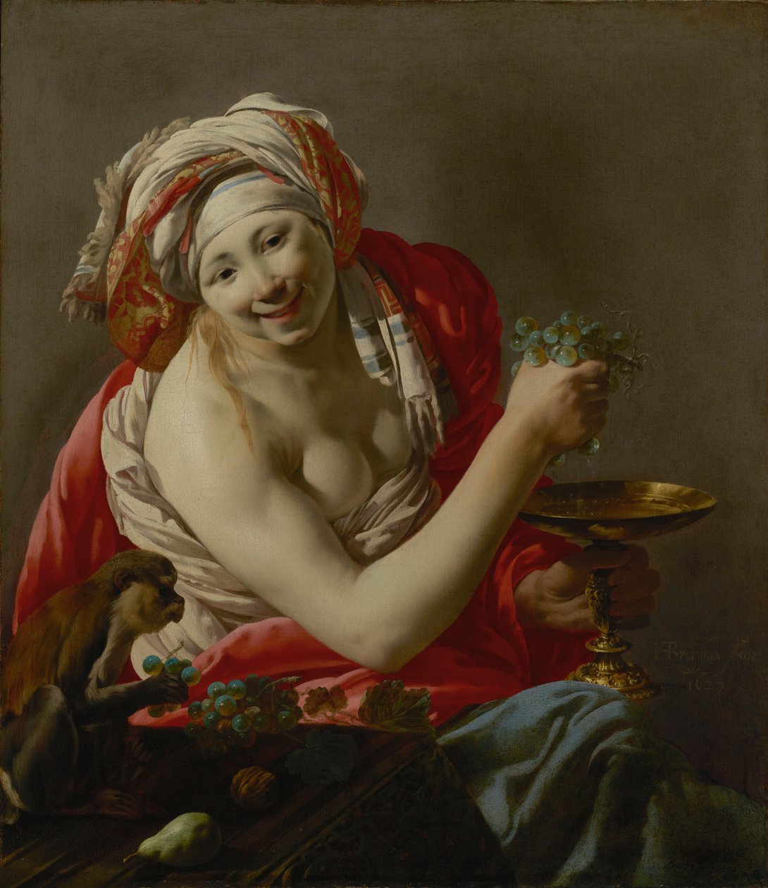 Bacchante med en ape av Hendrick ter Brugghen