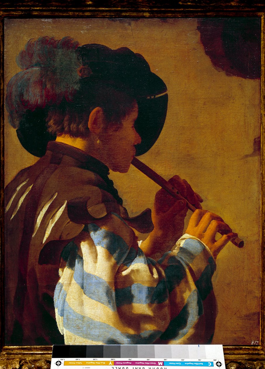 Patre spiller fløyte. Maleri av Hendrik Ter Brugghen (1588-1629) Ec Hol. av Hendrick ter Brugghen