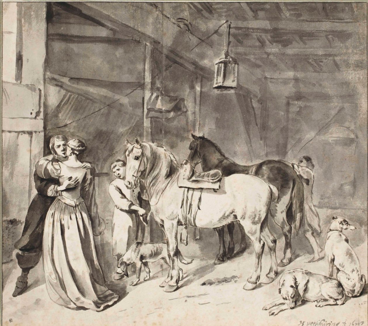En kavaler som tar farvel med en dame, 1678 av Hendrick Verschuring