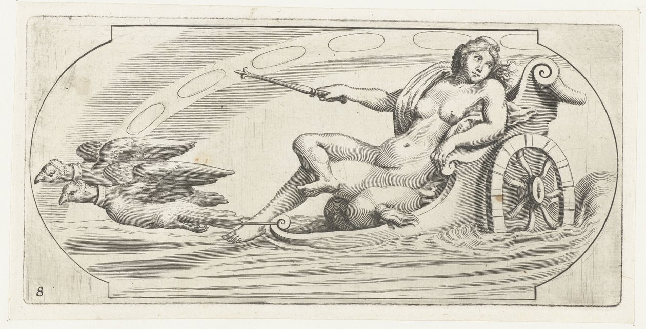 Aurora på en vogn Nouveau Livre des Dieux et Deeßes De la Marine Bouckje van Zeegoden en Goddesses (serietittel) av Hendrick de Keyser (I)
