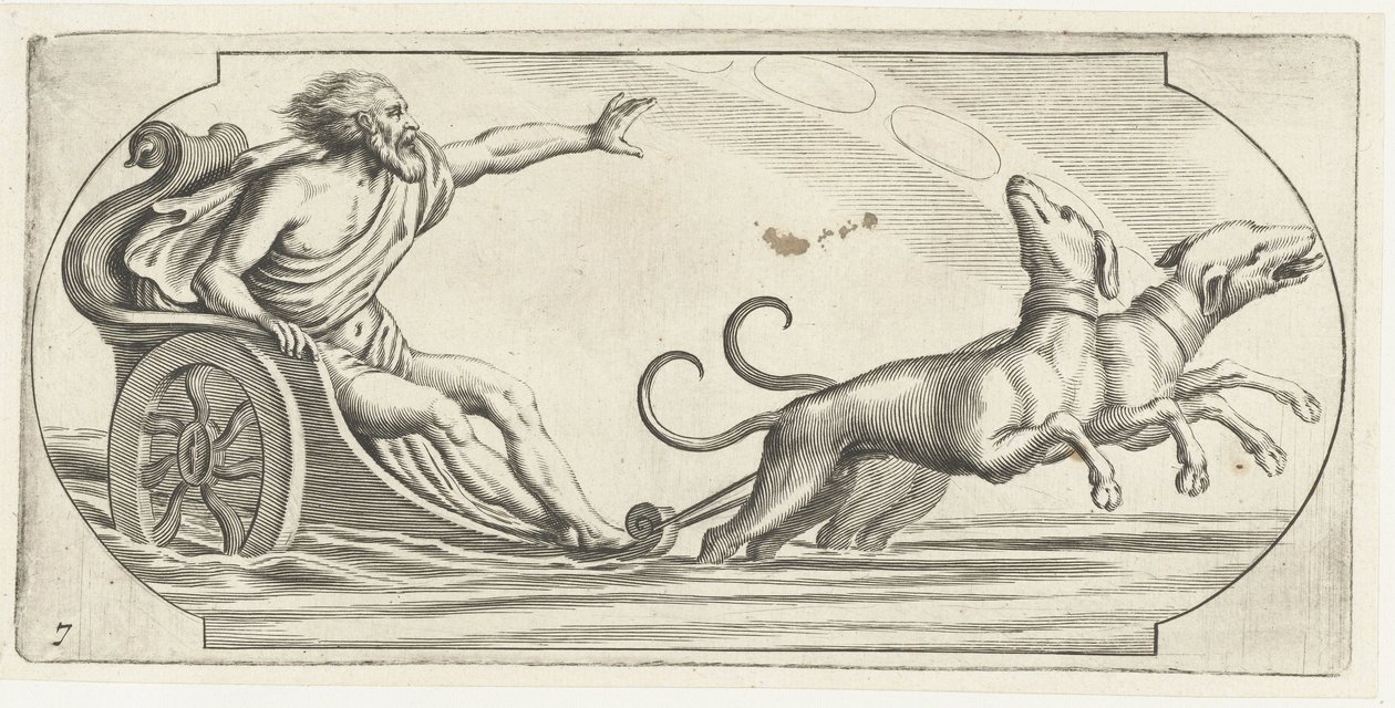 En havgud på en vogn Nouveau Livre des Dieux et Deeßes De la Marine Bouckje of Sea Gods and Goddesses (serietittel) av Hendrick de Keyser (I)