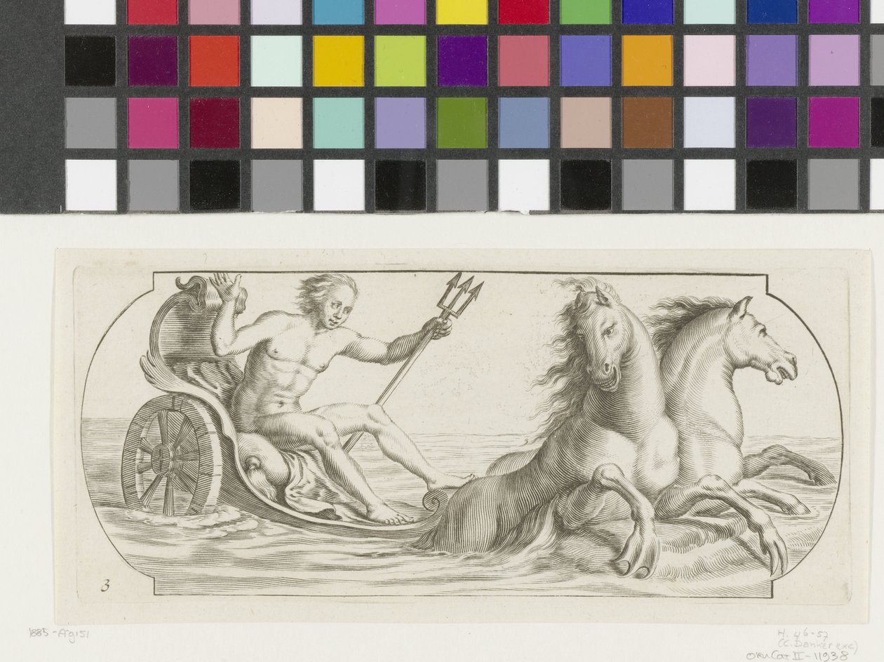 Neptun på en vogn Nouveau Livre des Dieux et Deeßes De la Marine Bouckje of Sea Gods and Goddesses (serietittel) av Hendrick de Keyser (I)