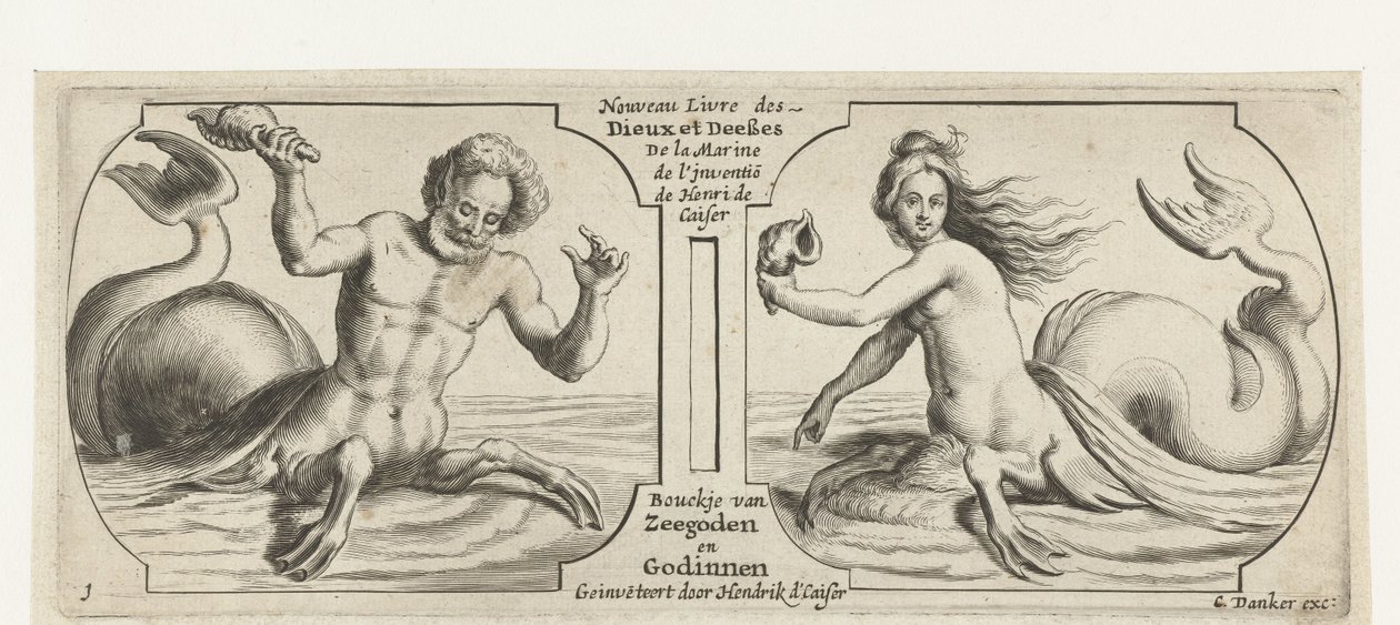 To rom, i hver en triton Nouveau Livre des Dieux et Deeßes De la Marine Bouckje of Sea Gods and Goddesses (tittel på objekt) Nouveau Livre des Dieux et Deeßes De la Marine Bouckje of Sea Gods and Goddesses (serietittel) av Hendrick de Keyser (I)