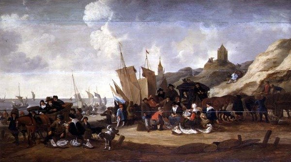 En scene på kysten nær Scheveningen av Hendrick de Meyer