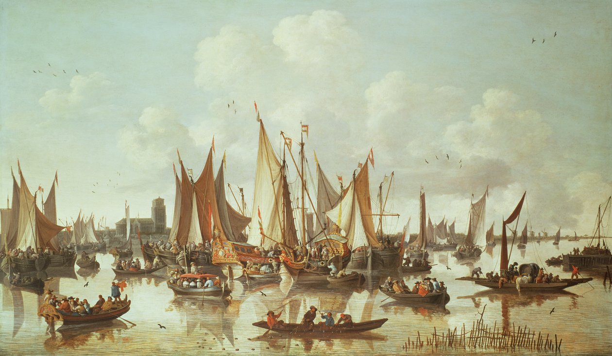 Nederlandske skip ved Dordrecht havn av Hendrick de Meyer